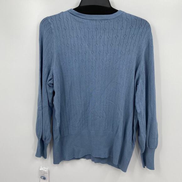 Design 365 Cardigan Sweater Size 2X Blue Button Detail Henley Diamond Knit - Picture 6 of 9